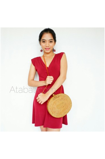 oval bags sling handmade rattan bali design ribbon clip